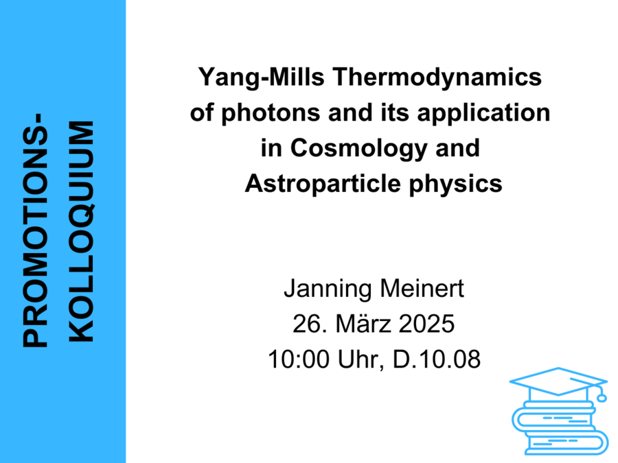 Gezeigt wird eine Abbildung mit einem Informationstext zum Promotionskolloquium von Janning Meinert.