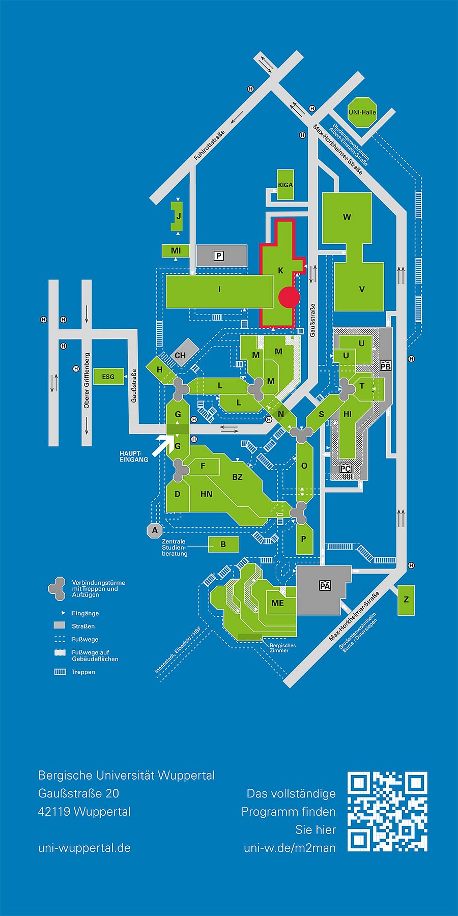 Gezeigt wird ein Bild, auf welchem der Campusplan des Campus Grifflenberg dargestellt wird.